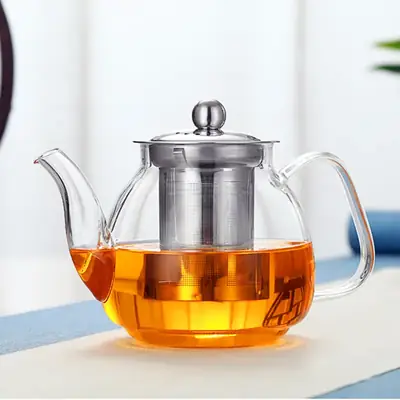 Stainless Steel Filter Tea Pot with Glass Body