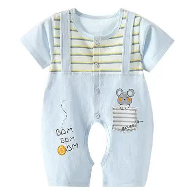 Newborn Half-Sleeved Hatshirt Cream Striped Unibody Clothes