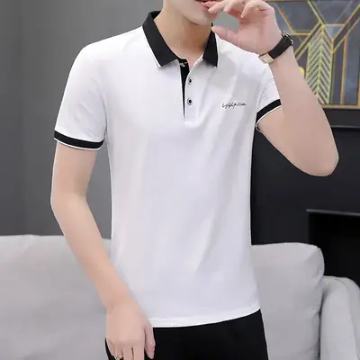 Men Slim Fit Grey Cotton Polo T-Shirt