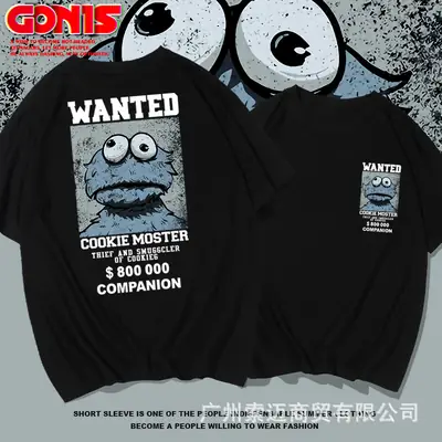 Japanese Cartoon Wanted Cookie T-Shirt Black Youth Summer