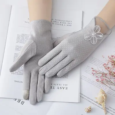 Women's Grey Touch Screen Gloves with Butterfly Design