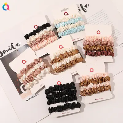 Satin Hair Ring Set for Girls Brown Loose Hair Ponytail