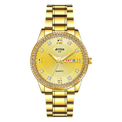 All-Gold Quartz Watch with Diamond Luminous Dial for Men