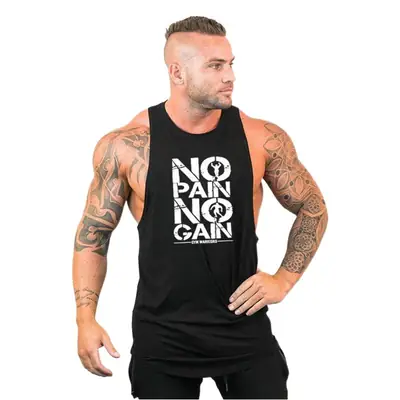 Men No Pain No Gain Sleeveless White Bodybuilder Vest