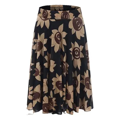 Elastic Waist Pleated Ice Silk Floral Skirt for Women