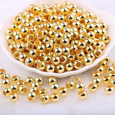 Electroplated Gold & Silver Round Beads Large Hole