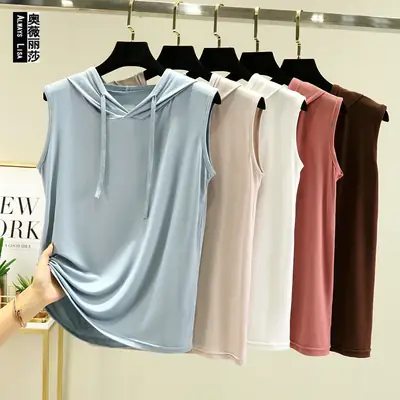 Women's Pink Hooded Vest T-Shirt Plus Size