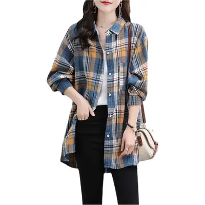 Plaid Korean Style Mid-Length Coat Shirt