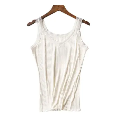 Women's Sleeveless Lace Vest Underwear Beige High Elastic