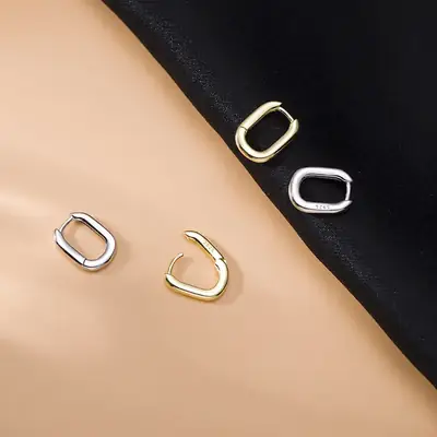 S925 Sterling Silver Earrings Cold Style Retro Geometric Oval Ring Circle Earrings Korean Style Silver Earrings Elegant 072t