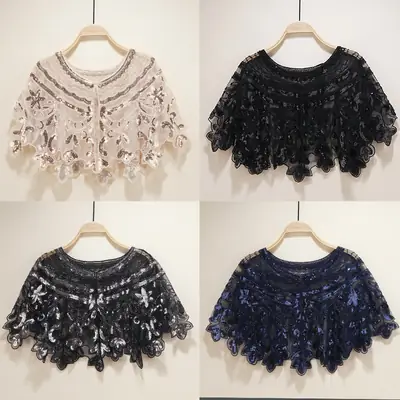 Black Sequin Shawl Cardigan Dress for Women