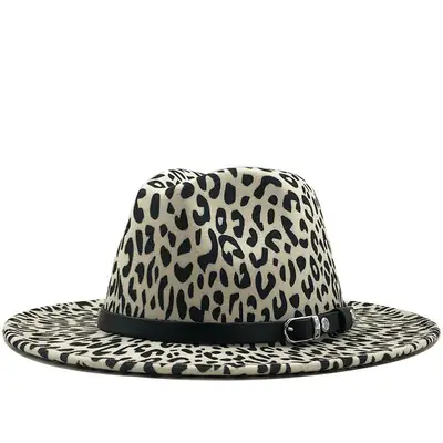 Leopard Print Wool Hat for Kids with Flat Brim