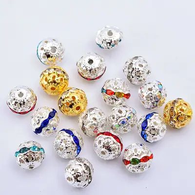 20 Gold Plated Diamond Rhinestone Ball Beads