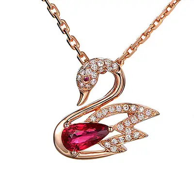 Red Swan Pendant with Zircon Clavicle Chain for Women