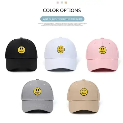 Women's Black Smiley Cotton Baseball Cap Large Bristle