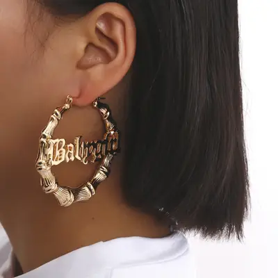 Punk Hollow Letter Earrings Gold Finish