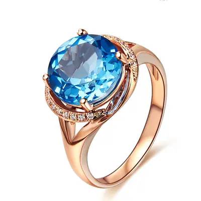 Clara Swiss Blue Topaz Ring 18K Rose Gold Engagement