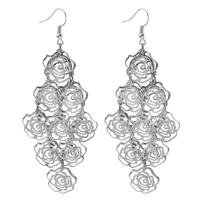 European & American Multi-layer Metal Hollow Rose Diamond Geometric Butterfly Tassel Earrings Ethnic Long Earrings