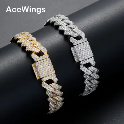 13mm Copper Diamond Bracelet Box Buckle Men's Hip Hop Rap Cuban