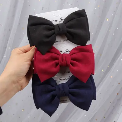 Japanese Korean Style Black Bow Hairpin with Spring Clip