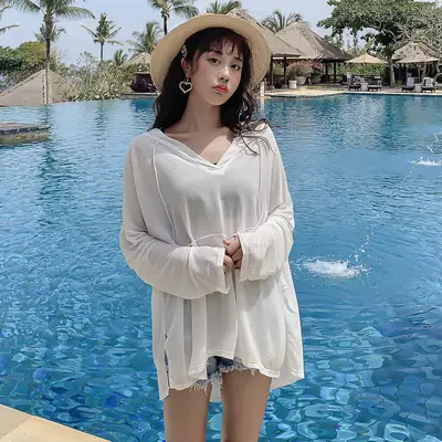White Long Sleeve Hollow Hooded Camisole Vest for Women