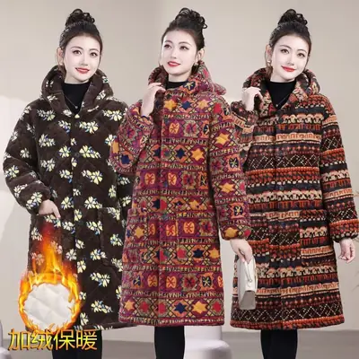 Women Winter Cotton Padded Hoodie Jacket Set