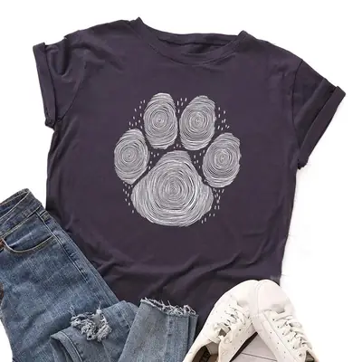 Yellow Paw Print T-Shirt for Women Loose Fit