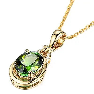 Emerald Tourmaline Pendant for Women Gold Plated