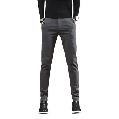 Men's Grey Slim Fit Stretch Pants Casual Wear