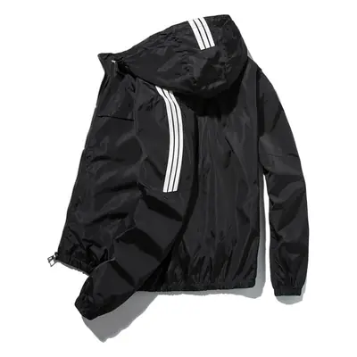 Men Black Hooded Sweatshirt with White Stripes