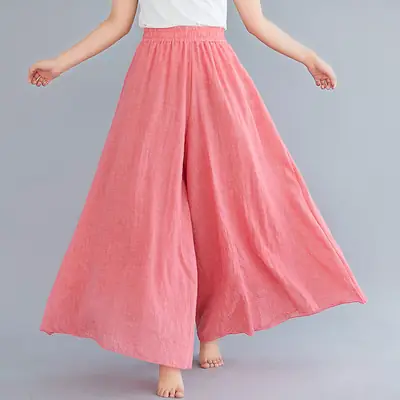 Mori Women's Blue Linen Wide Leg Pants Skirt Large