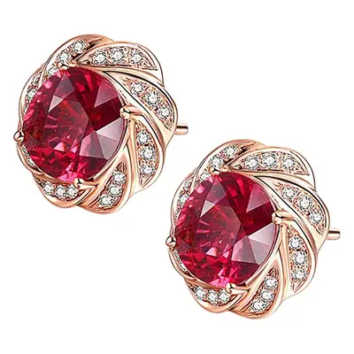 3 Karat Rose Gold Earrings with Rotating Red Tourmaline