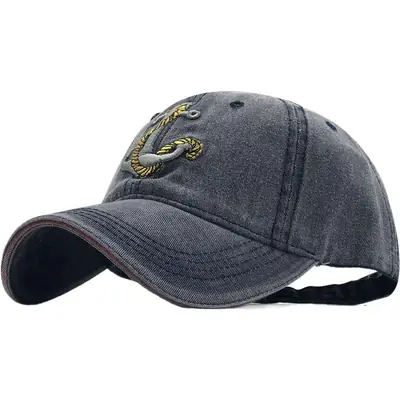 Men's Denim Embroidered Baseball Cap with Dragon Design