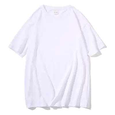 Men Women White Loose T-shirt Five Point Sleeve