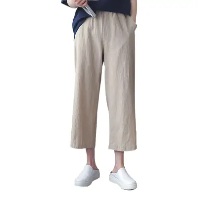 Women Linen Wide Leg Ankle Pants Summer Casual