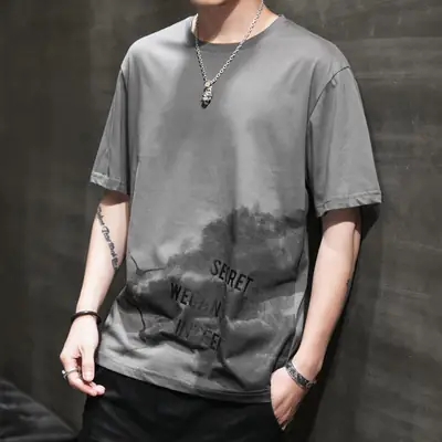 Men Printed T-Shirt White Graphic Short Sleeve