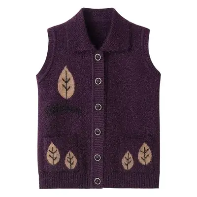 Ladies Knitted Vest Olive Green Leaf Embroidered