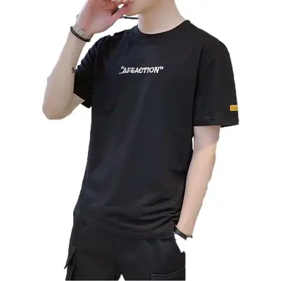 Men Black Graphic T-Shirt Short Sleeve Korean Style