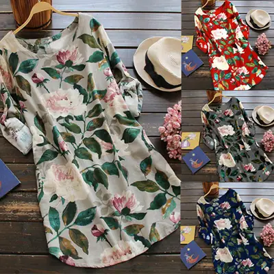 2025 Printed European Crewneck Dress Floral Print