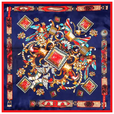 Women's 60cm Silk Scarf with Gold Floral Design
