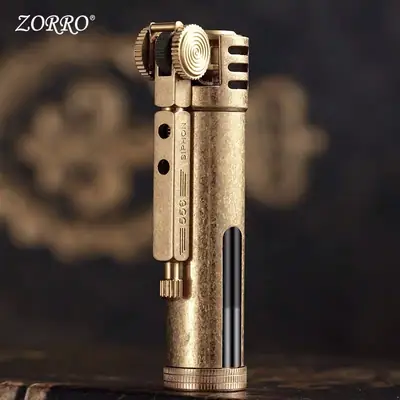 Zorro Kerosene Lighter Brass Windproof Retro Glass Transparent Oil Silo Wholesale
