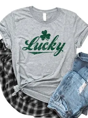 Lucky Shamrock Graphic T-Shirt Grey Short Sleeve