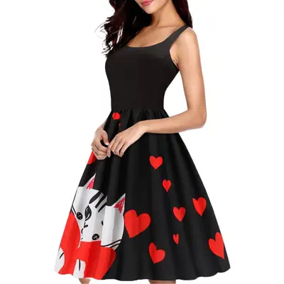 Black Heart Print Valentine's Dress for Women