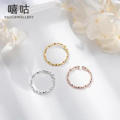 Xi Gu J0066 S925 Silver Water Ripple Ring Adjustable
