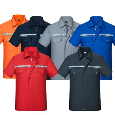 Blue Double Reflective Work Shirt for Auto Repair Workshop