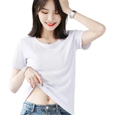 Women White Short Sleeve T-Shirt Large Size Loose Fit