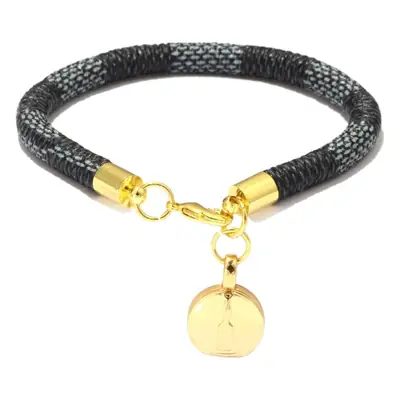 Gold Plated Leather Striped Commuter Bracelet with Charm
