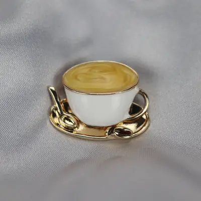 Retro Coffee Cup Brooch with Enamel Drop Glaze