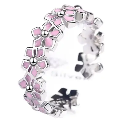 Women Korean Flower Leaf Pink Glue Drop Ring