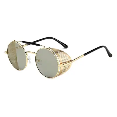 European American Steampunk Metal Flip Round Sunglasses